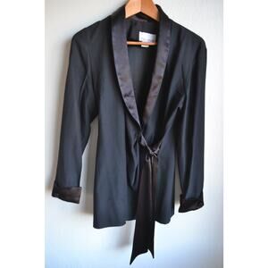 Vintage Sheri Martin Wrap Blazer Tuxedo Rayon Blend Satin Collar & Tie Festive 8